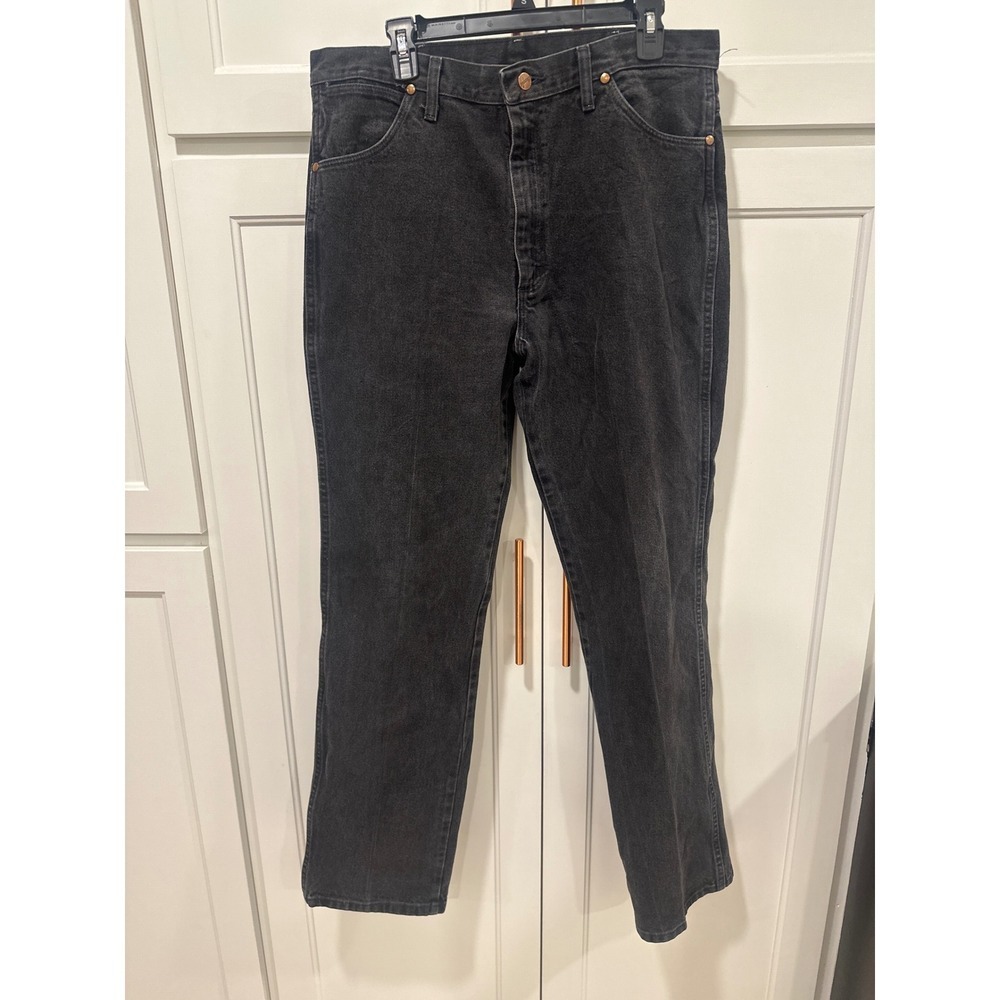 Wrangler Mens Dark Wash Straight Leg Denim Jeans Size 36x34 western cowboy Black